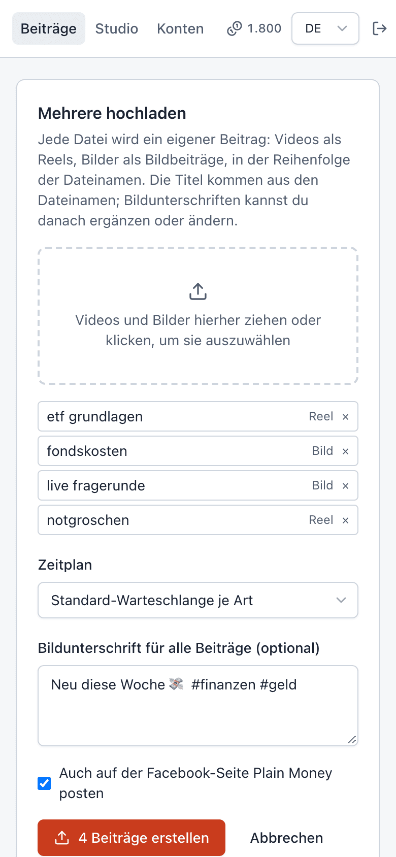 Mehrere Dateien hochladen auf dem Handy