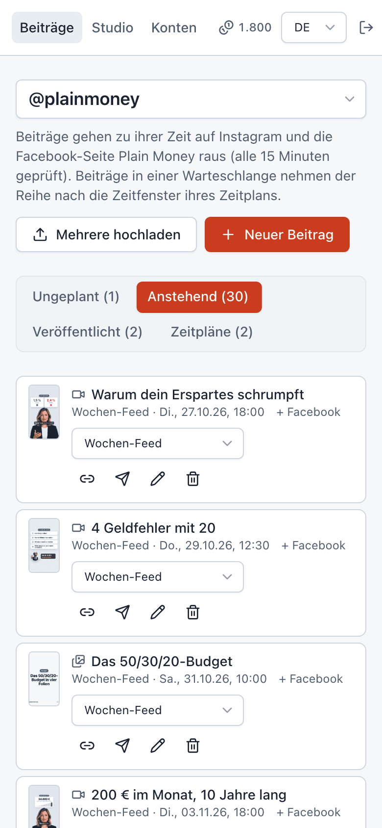 Anstehende Beiträge auf dem Handy