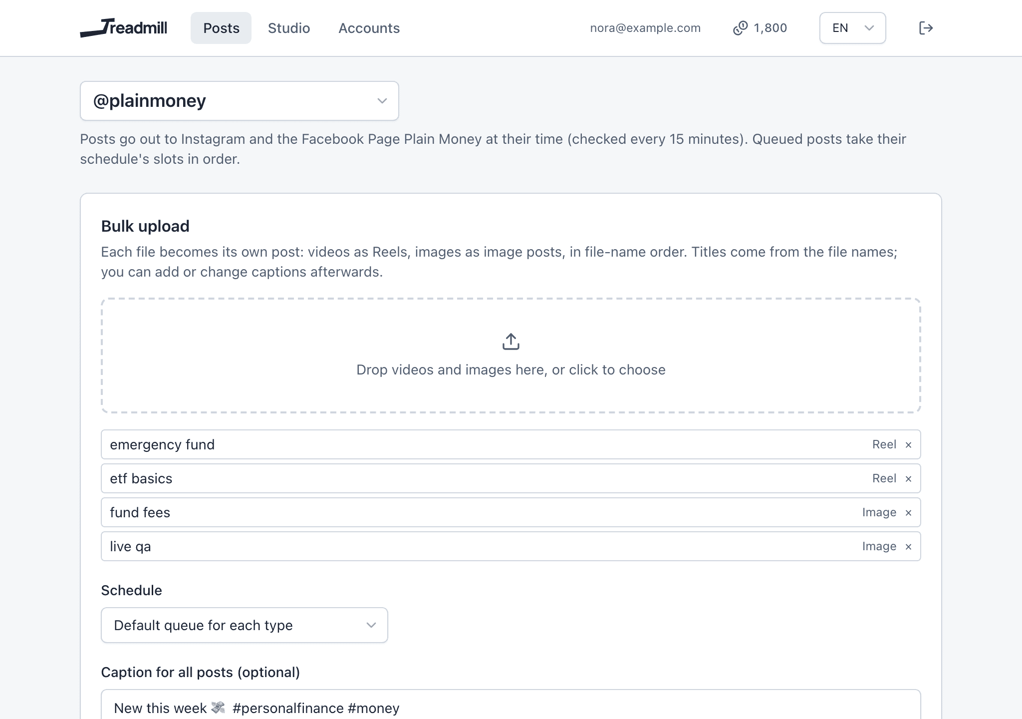 Bulk upload with four files on their way into the queue