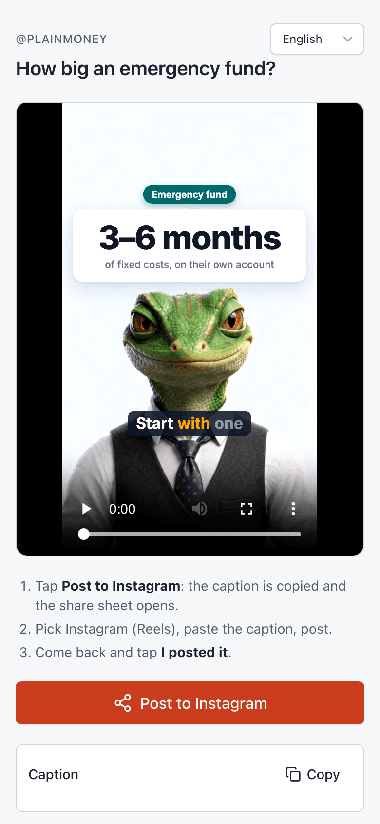 The share page on a phone, ready to post a Reel